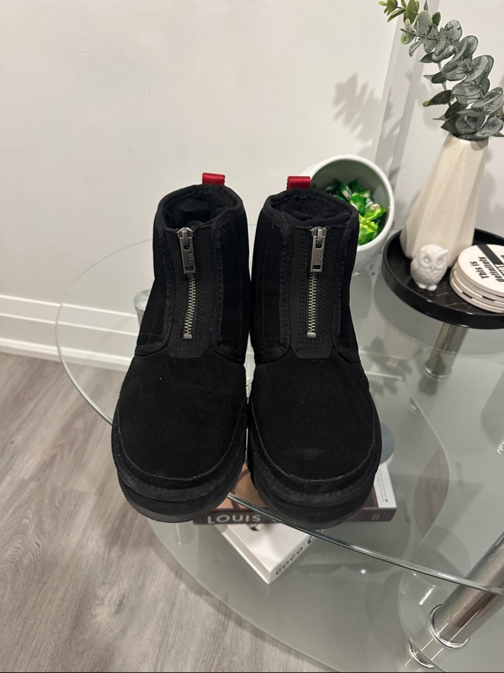 UGG Women Neumel Zip Platform Booties Black Suede